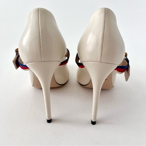 GUCCI | Sylvie Web Stripe Buckle White Leather Pumps EU 36 - Picture 9 of 16